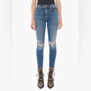MOTHER Jeans Sz 25 The Stunner Ankle  Graffiti Girl Distressed Buttonfly Jeans